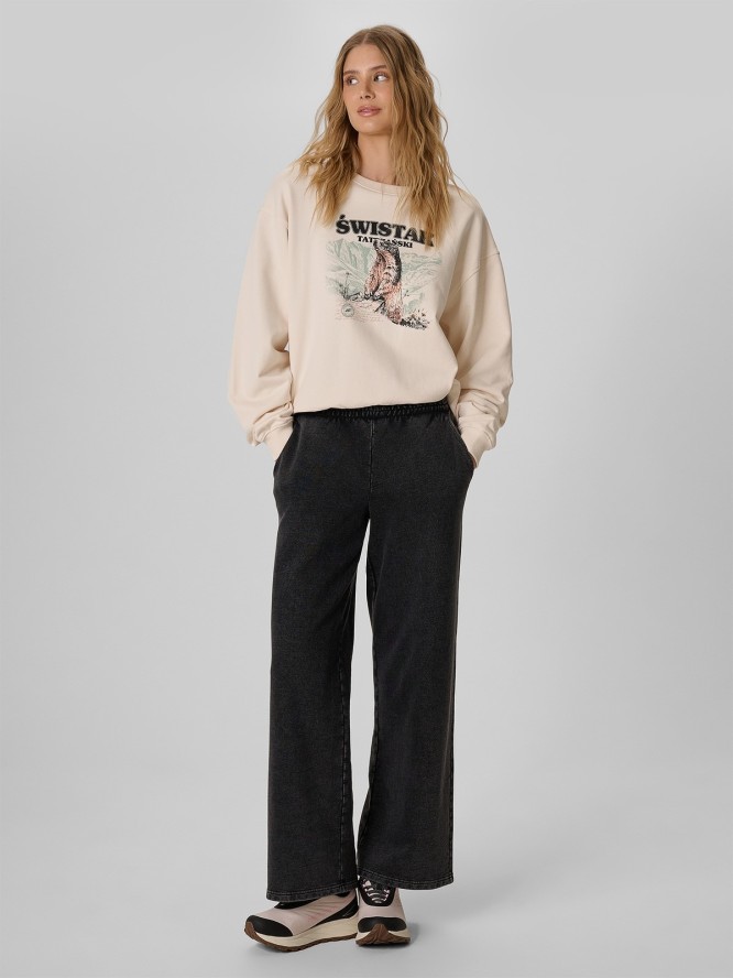 4F Bluza dresowa regular bez kaptura damska - kremowa XL