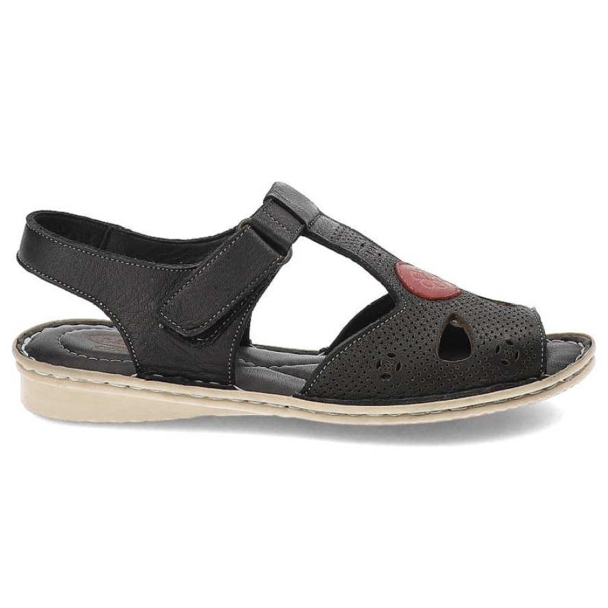 Czarne Sandały Lanqier Wygodne Skórzane Buty