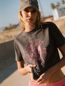4F T-shirt loose z nadrukiem damski - czarny L