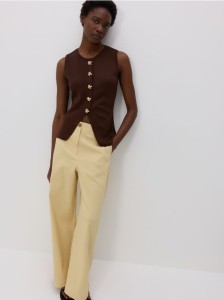 Szerokie spodnie z bawełną - kremowy