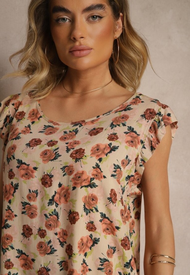 Brązowa Kwiatowa Bluzka z Bawełny Ulosirenia