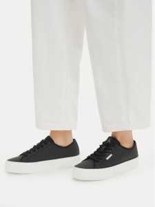 Calvin Klein Sneakersy Vulc Flatf Laceup Jaq Aop HW0HW03265 Czarny
