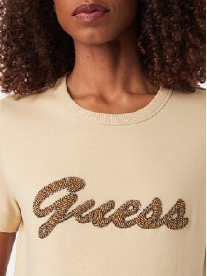 Guess T-Shirt W6YI29 K4348 Beżowy Regular Fit
