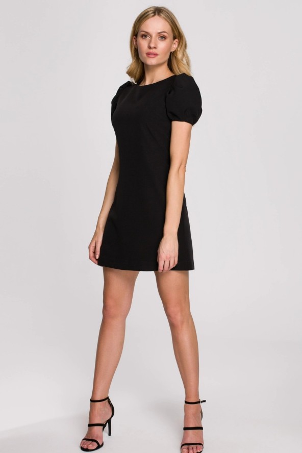 Elegancka sukienka mini krótkie bufiaste rękawy czarna