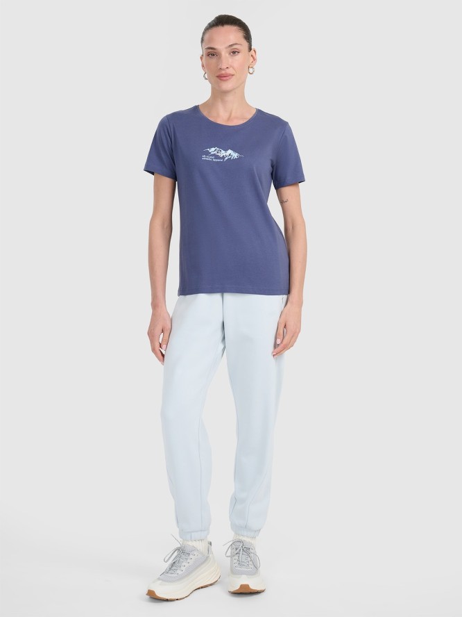 4F T-shirt regular z nadrukiem damski - granatowy L