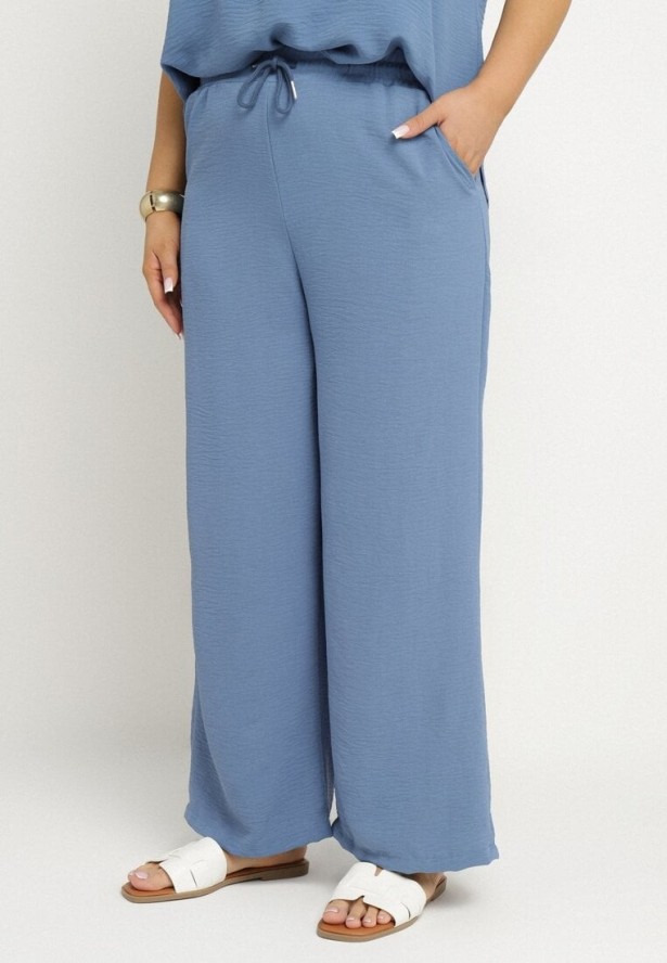 Niebieski Komplet o Fasonie Oversize Bluzka i Szerokie Spodnie Amisora