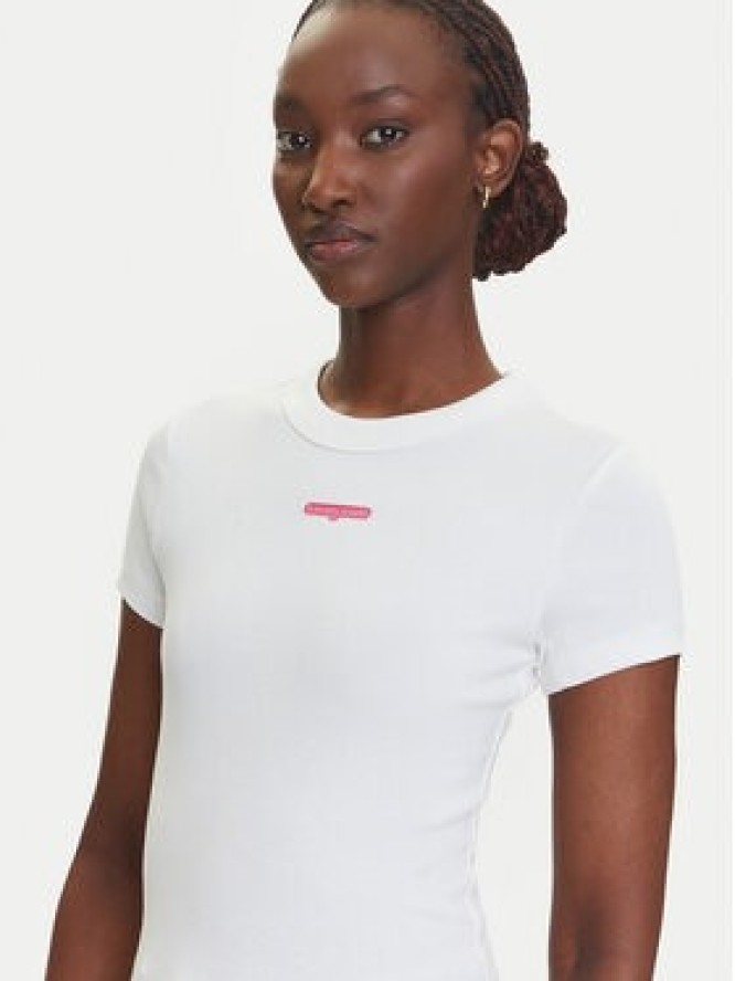 Tommy Jeans T-Shirt Script Label DW0DW21402 Biały Slim Fit
