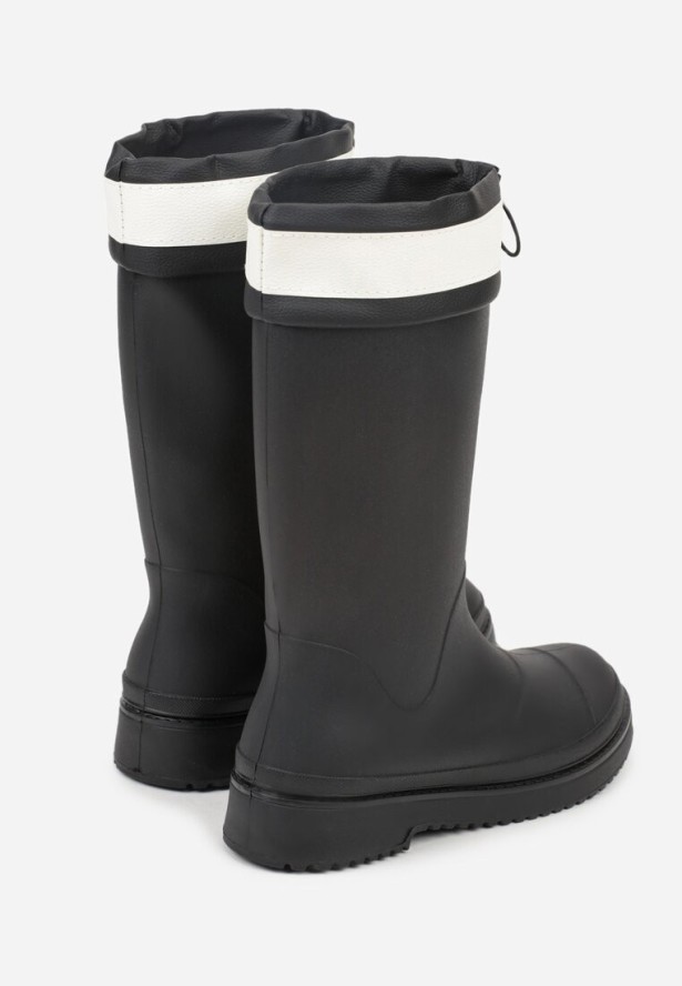 Czarne Kalosze ze Ściąganą Cholewką i Napisem Oveslia