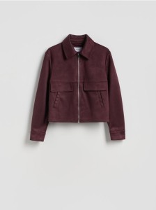 Krótka kurtka z imitacji zamszu - burgundowy
