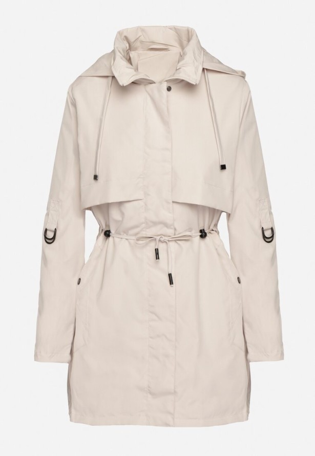 Jasnobeżowa Kurtka Parka z Kapturem Odpinanym w Stylu Utility Janiora