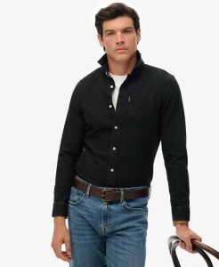 superdry Essential Koszula denim z długim rękawem z bawełny organicznej