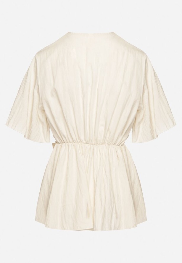 Jasnobeżowa Kopertowa Bluzka z Wiskozą Ozdobiona Supłem Tanathria