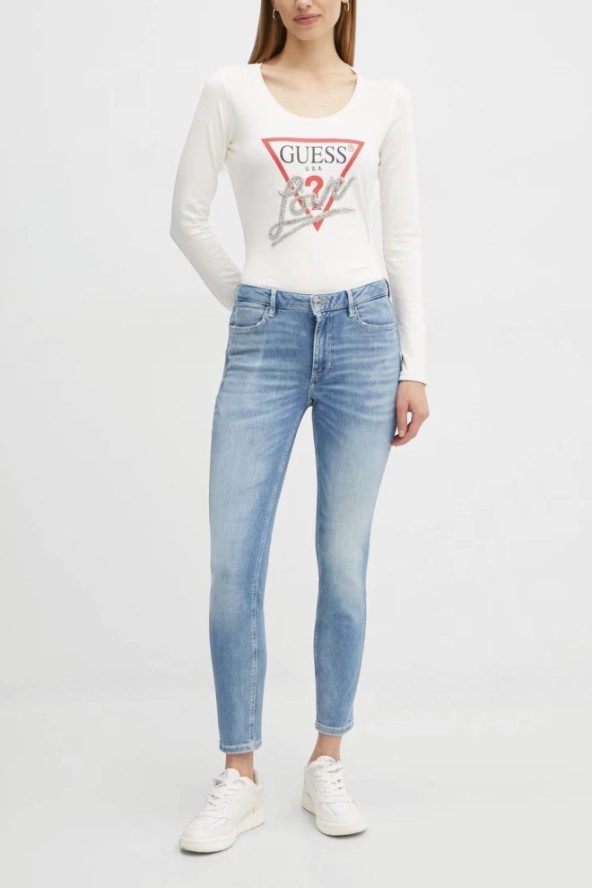 GUESS Biały damski longsleeve Love Tee, Rozmiar M