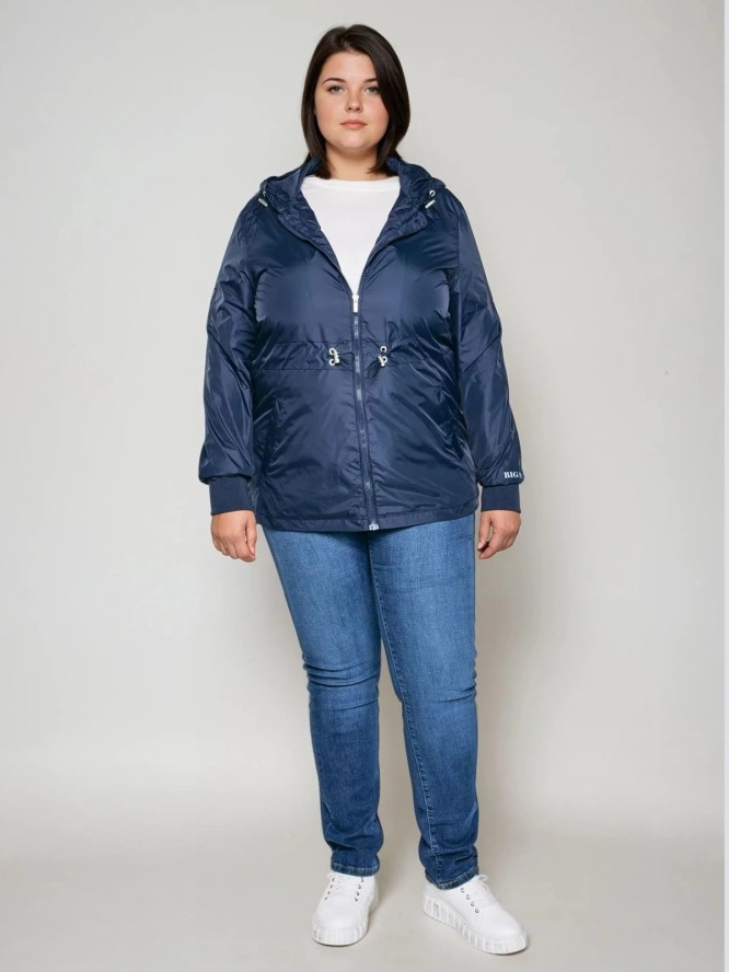 Kurtka damska z regulacją w tali z kapturem granatowa Mira 403