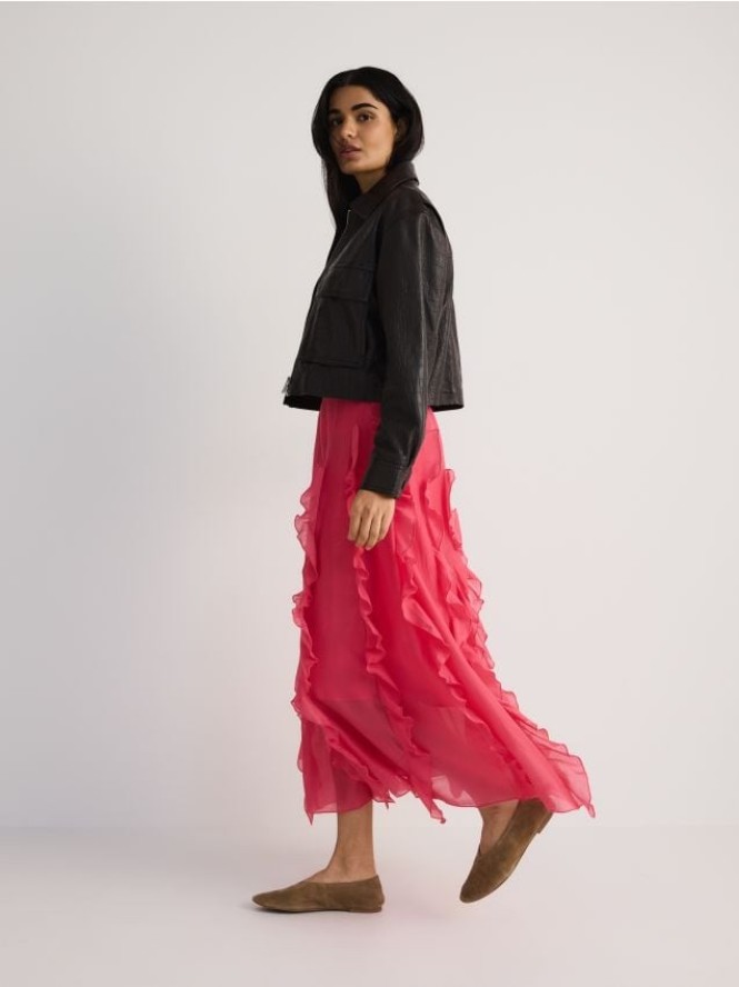 Spódnica midi z lyocellu - intensywny róż