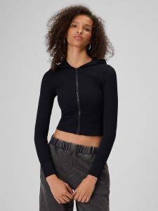 4F Bluza bezszwowa slim z kapturem damska - czarna XS/S
