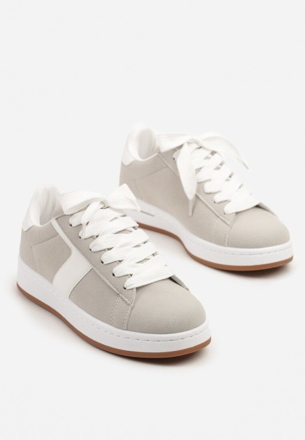 Szare Sneakersy z Geometrycznym Motywem Taniffia