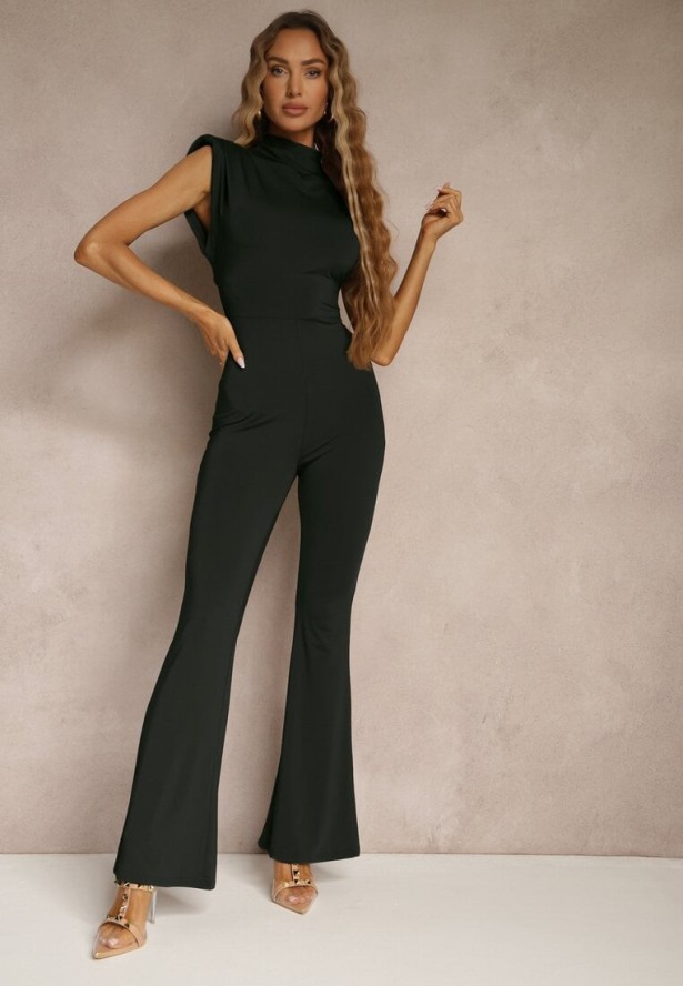 Czarny Kombinezon Flare z Usztywnionymi Ramionami Milindea