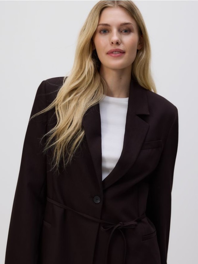 Marynarka z wiązaniem - ciemnobrązowy