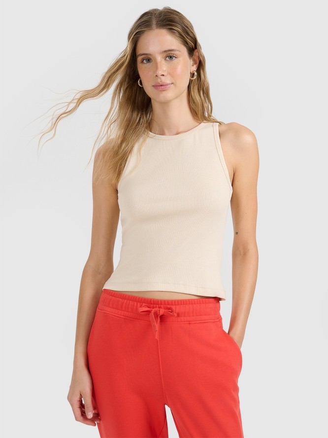 4F Top slim gładki damski - beżowy XS