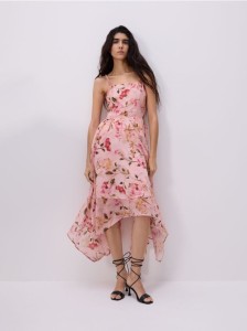 Asymetryczna sukienka w kwiaty - wielobarwny