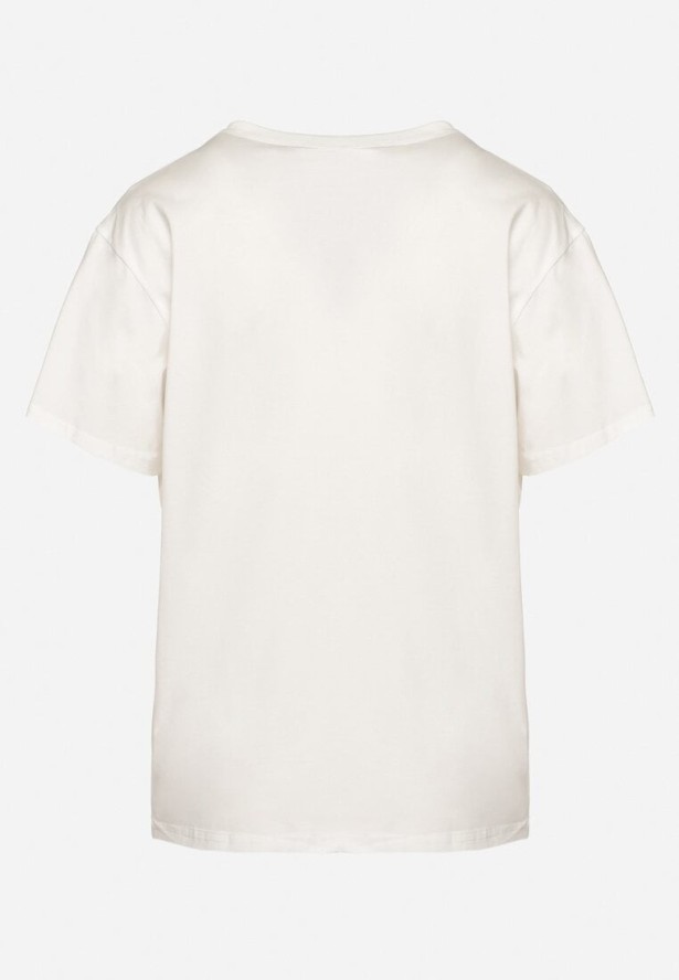 Biała Bluzka z Bawełny z Cekinami i Napisem Malenala