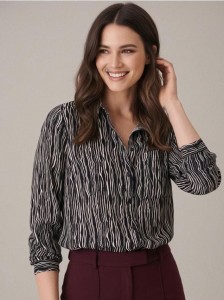 Wiskozowa koszula ze wzorem w zebrę - beżowy