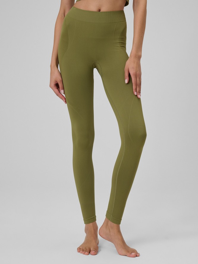 4F Legginsy do jogi bezszwowe damskie - oliwkowe M/L