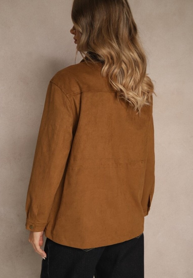 Brązowa Kurtka Koszulowa Barn Jacket z Kieszeniami na Napy Tilusea