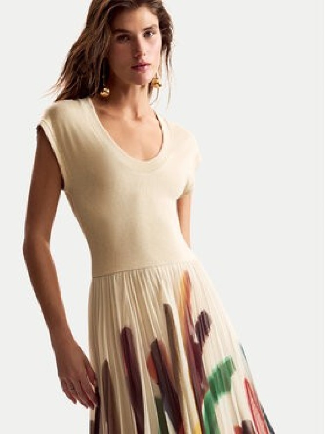 Desigual Sukienka codzienna Brushes Lacroix 26SWVK39 Beżowy Regular Fit