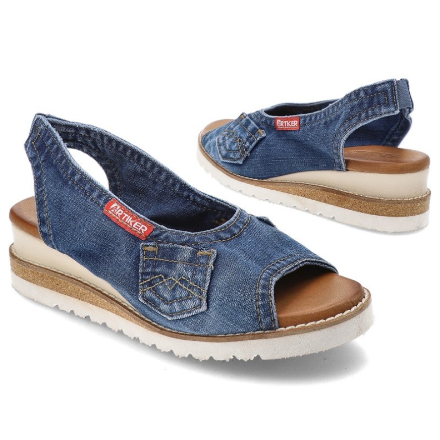 Niebieskie Sandały Artiker Modne Obuwie Damskie