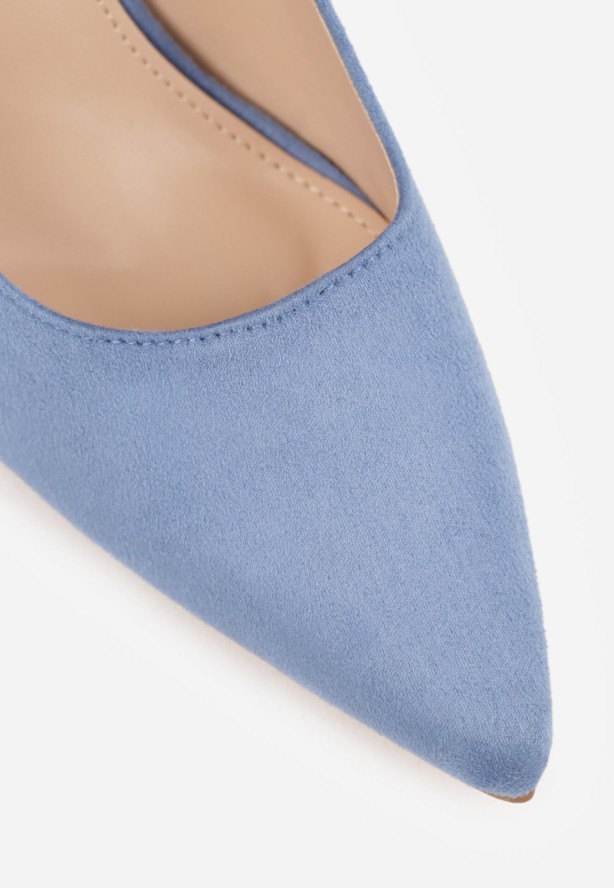 Niebieskie Czółenka na Obcasie z Metaliczną Wstawką i Paskiem Wokół Kostki Linnolira