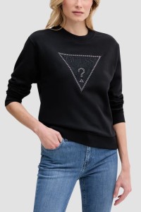 GUESS Czarna bluza damska z cyrkoniami Triangle Lace, Rozmiar XL