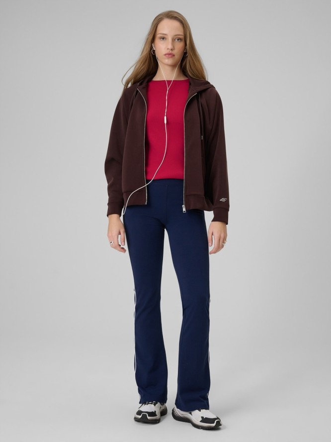 4F Longsleeve slim z prążkowanej dzianiny damski - różowy S