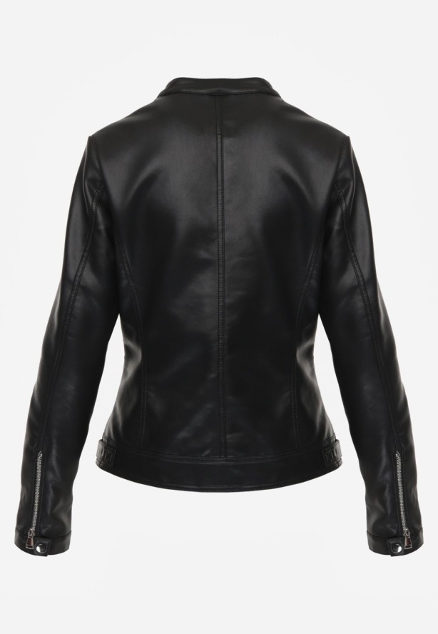 Czarna Klasyczna Kurtka Ramoneska o Taliowantym Kroju Anlea