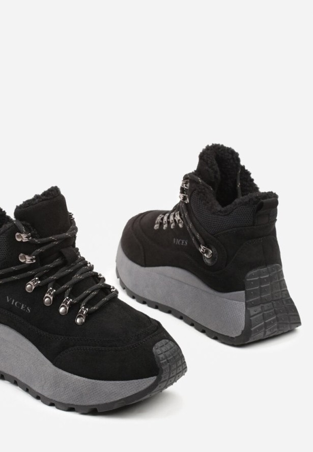 Czarne Sneakersy Śniegowce Vices na Platformie w Sportowym Stylu Nelsella