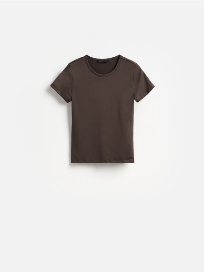 T-shirt slim fit - brązowy