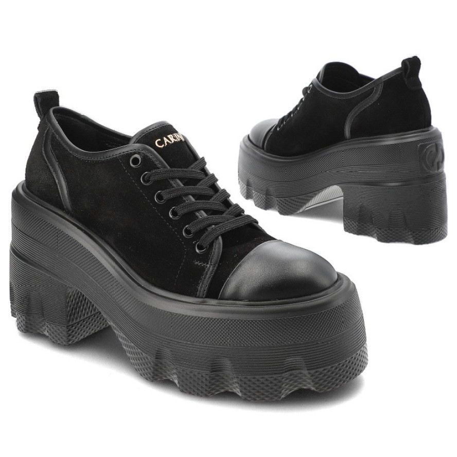 Czarne Sneakersy Carinii Eleganckie Obuwie Damskie Na Obcasie