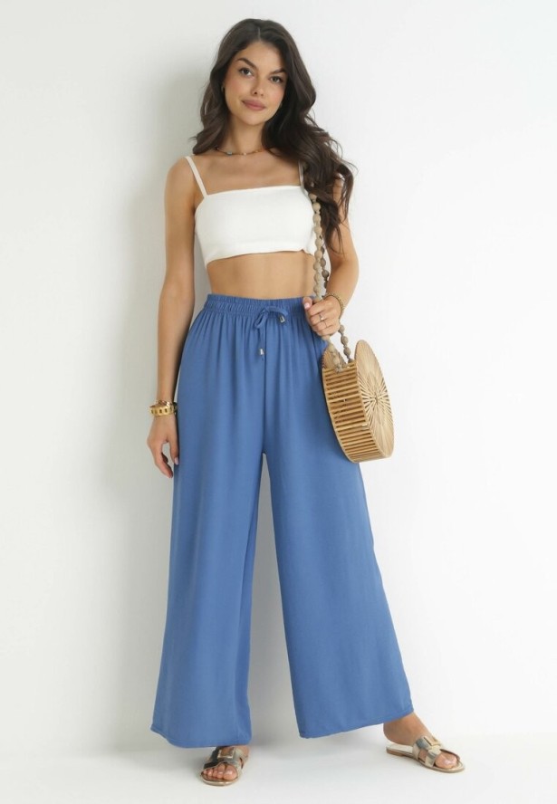 Niebieskie Szerokie Spodnie z Gumką w Pasie Koia