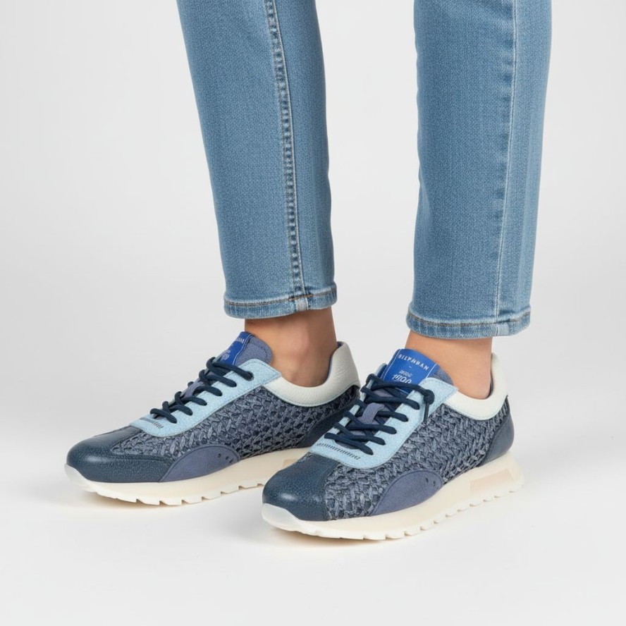 Sneakersy damskie Hispanitas, ze skóry naturalnej z tekstylnymi wstawkami sportowy fason ze sznurowaniem lekka podeszwa, niebieskie, RHV264741 Bolero