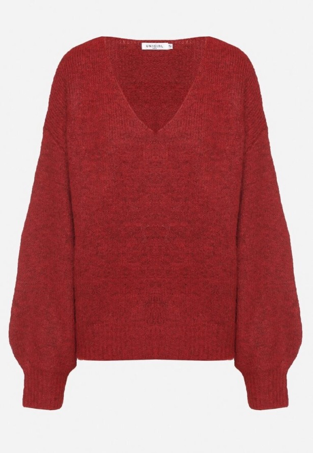 Bordowy Sweter z Wełną i Ozdobnymi Naszywkami na Łokciach Norethra