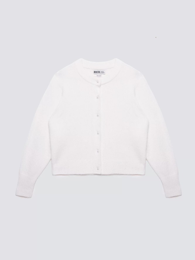 Kardigan damski z dodatkiem wełny biały Lena 100