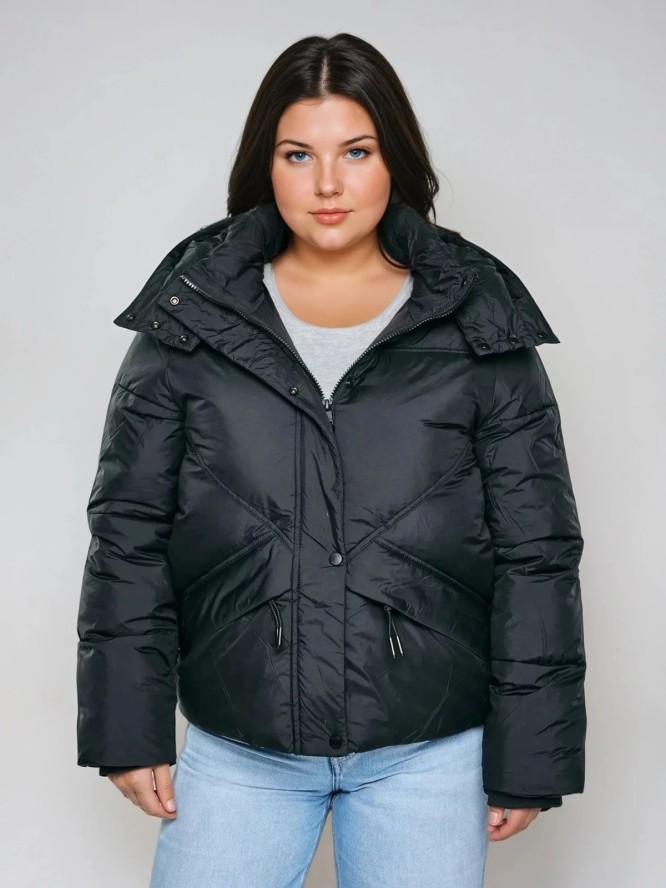 Kurtka damska pikowana z odpinanym kapturem czarna Kelviana 906
