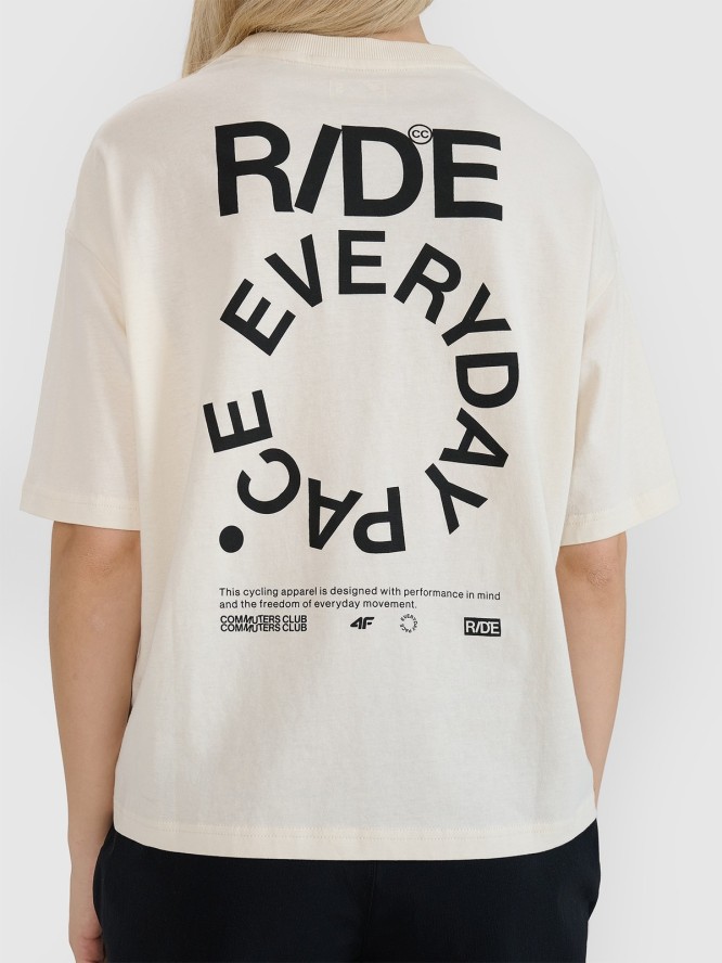 4F T-shirt oversize z nadrukiem damski - biały XL