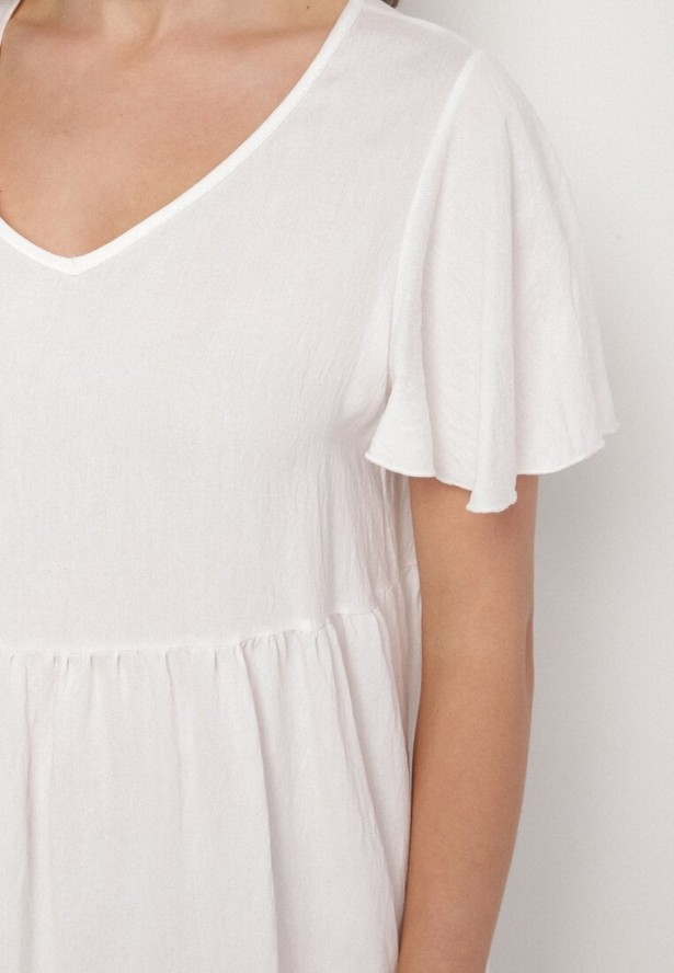 Biała Sukienka z Wiskozy o Rozkloszowanym Kroju Nattalana