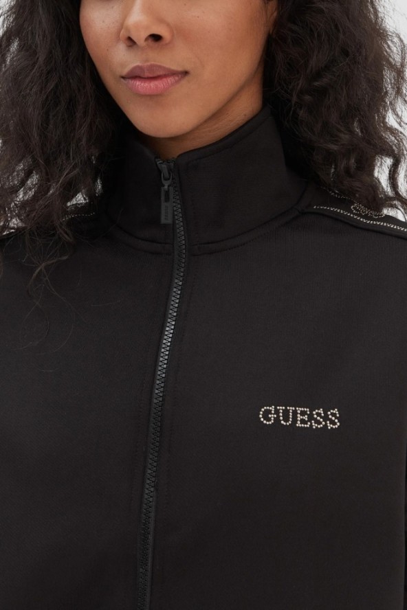 GUESS Czarna rozpinana bluza damska z lamapsami i cyrkoniami Octavia, Rozmiar L