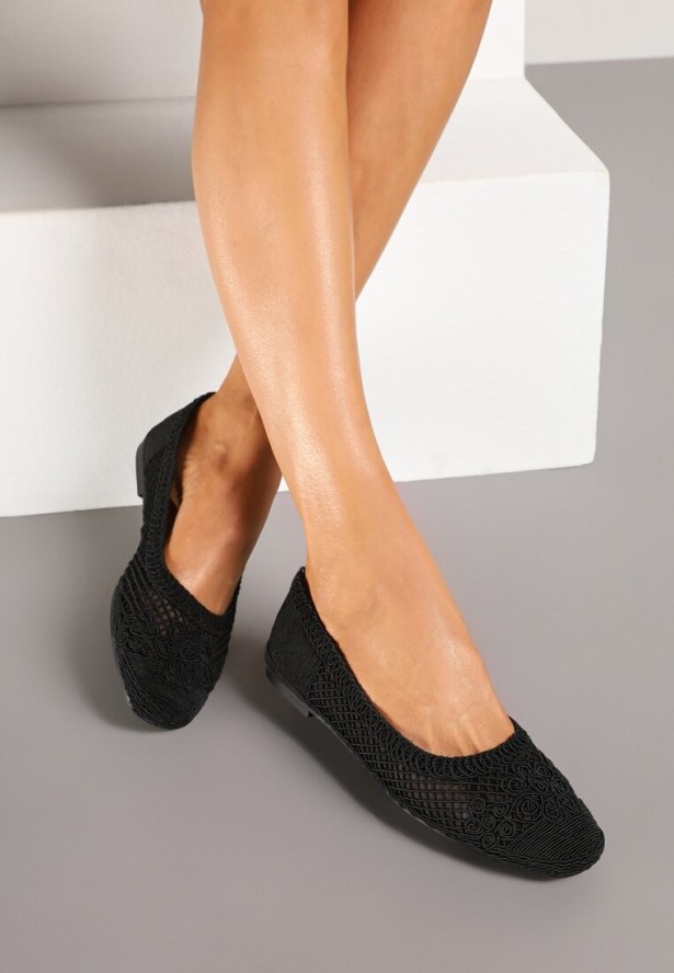 Czarne Balerinki Ozdobione Siateczką Landeora