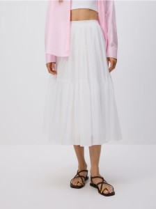 Spódnica midi z falbanami - biały