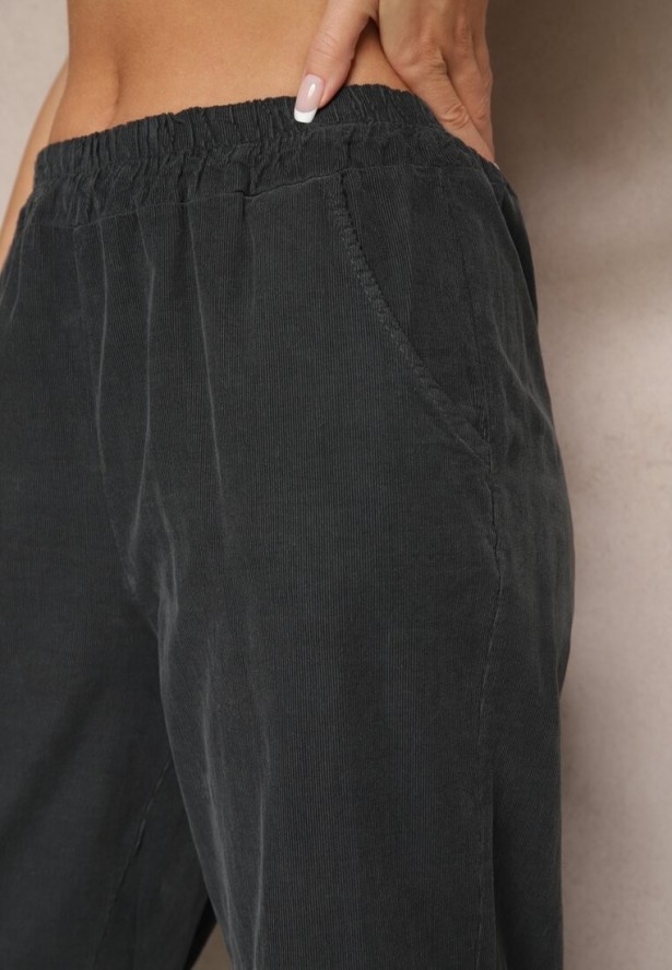 Ciemnoszare Spodnie z Bawełny High Waist Galili