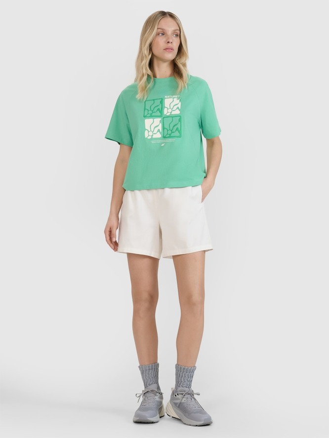 4F T-shirt oversize z nadrukiem damski - zielony S